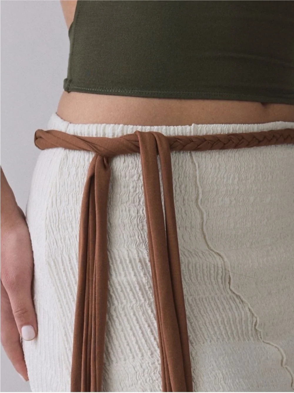 New! Boho Brown Braided Skinny Belt (OS) NWT